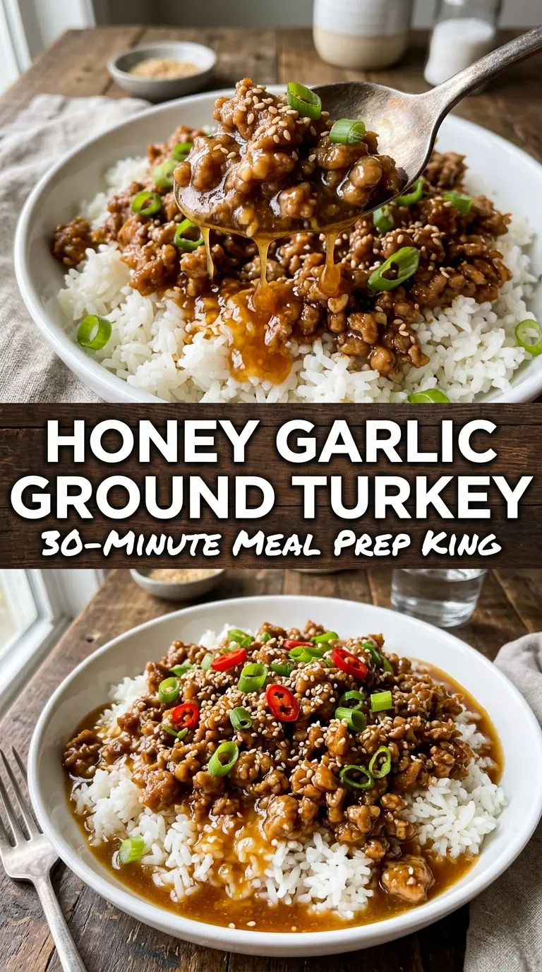 Honey Garlic Ground Turkey glossy savory rice bowl
