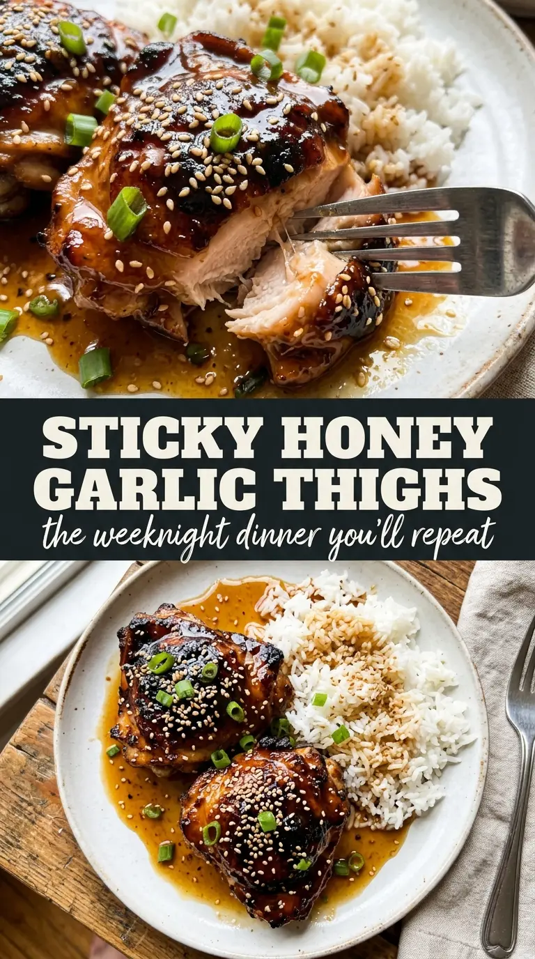 Honey Garlic Slow Cooker Chicken Thighs, sticky glazed, savory