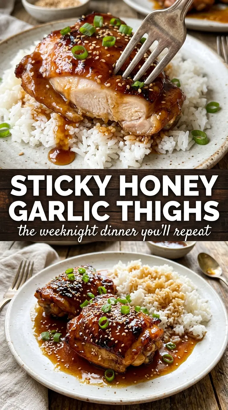 Honey Garlic Slow Cooker Chicken Thighs sticky glazed chicken, sesame, green onions