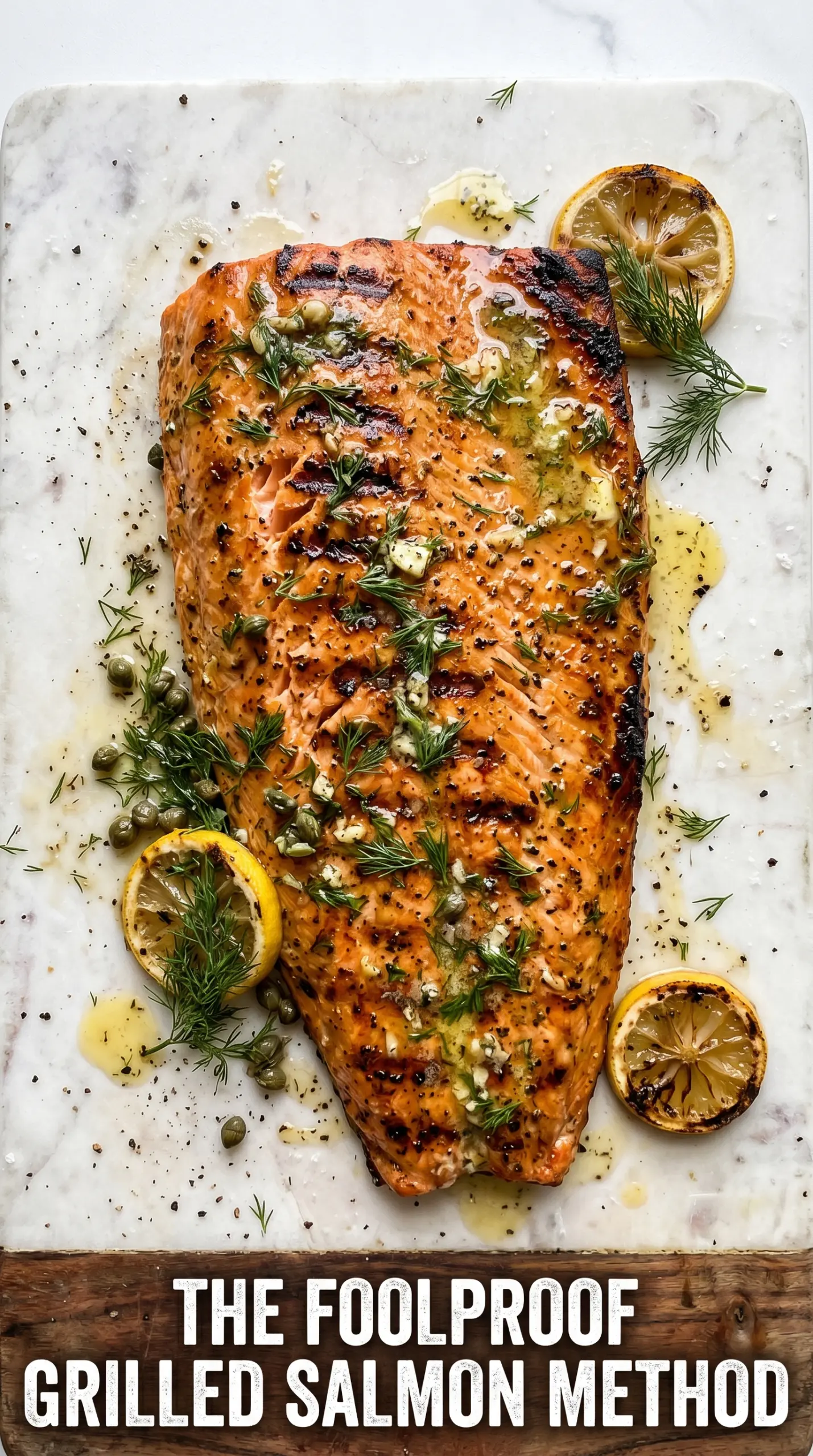 Grilled Salmon crispy skin, tender flesh, lemon dill