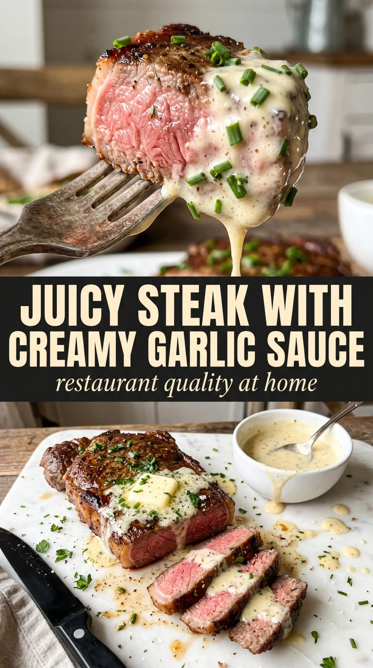 Juicy Steak with Creamy Garlic Sauce, ribeye, creamy, pan-seared