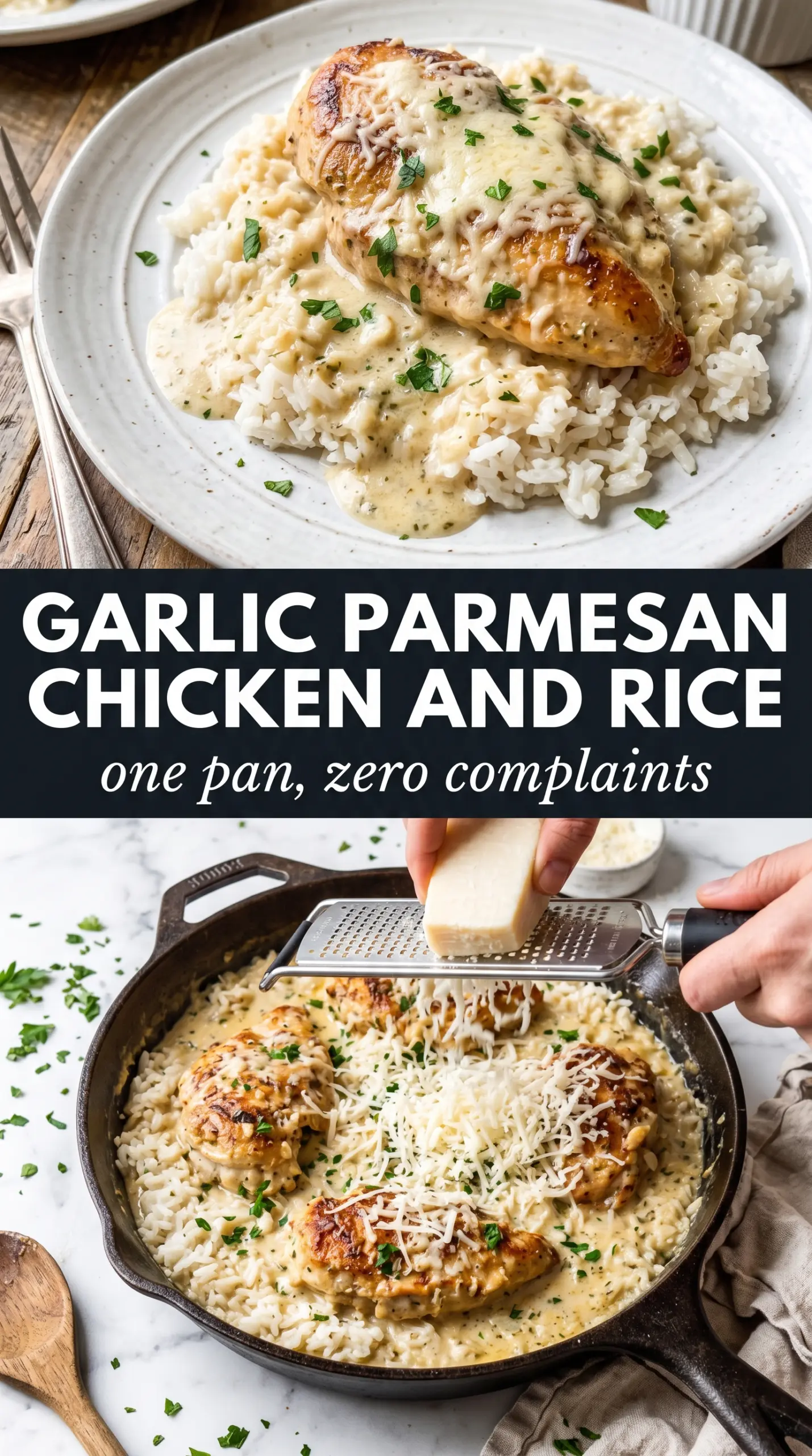 One-Pan Garlic Parmesan Chicken and Rice crispy chicken creamy rice