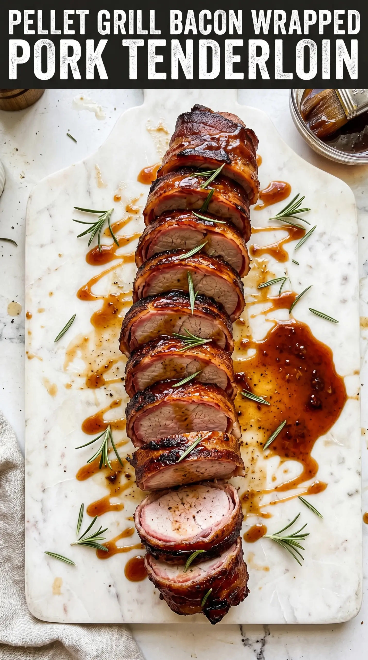 Pellet Grill Smoked Bacon Wrapped Pork Tenderloin smoky bacon juicy slices