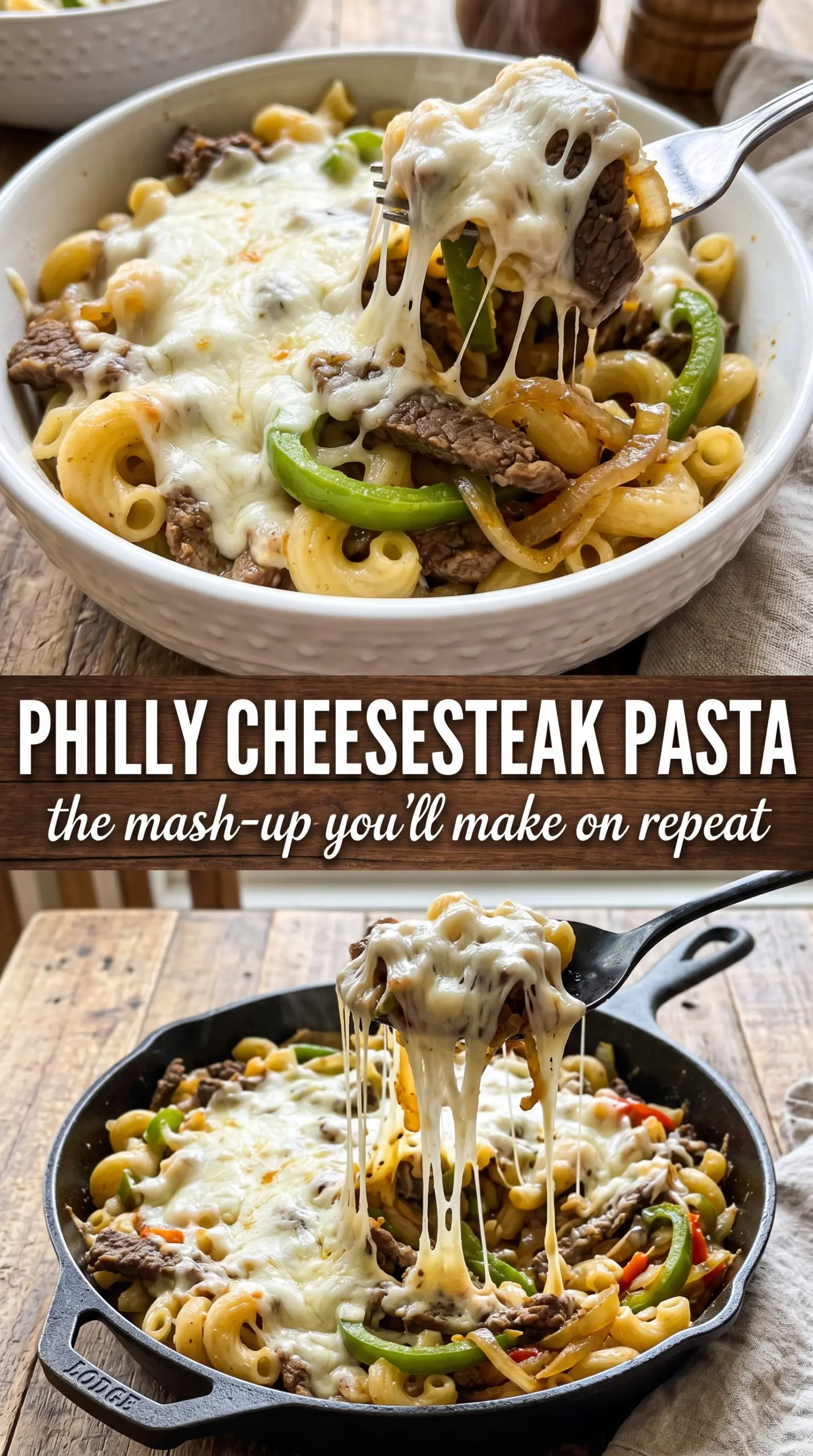 Philly cheesesteak pasta creamy savory