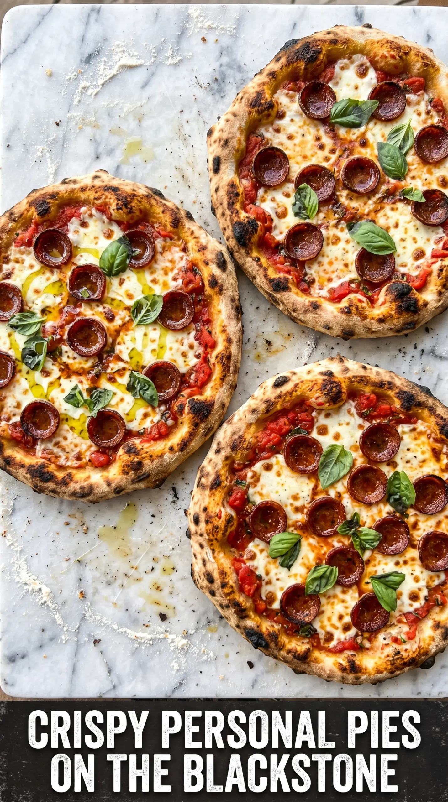Pizza on a Blackstone Griddle charred crust, bubbling cheese, fresh basil