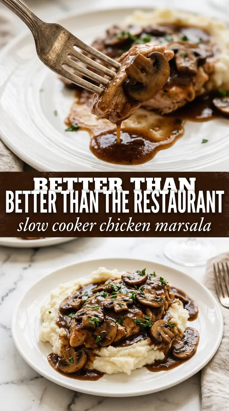Slow Cooker Chicken Marsala tender mushroom sauce