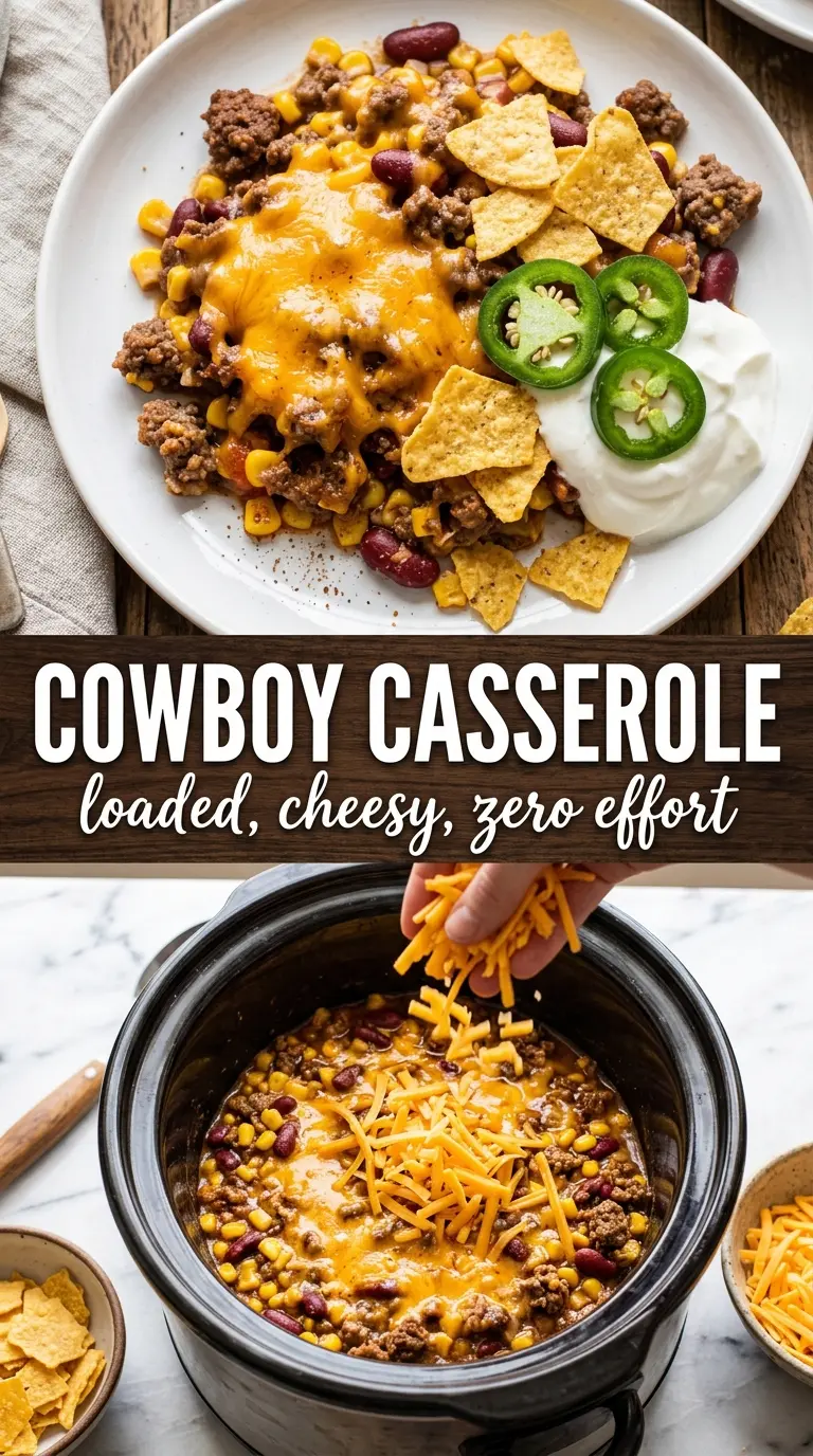 Slow Cooker Cowboy Casserole cheesy tater tots hearty