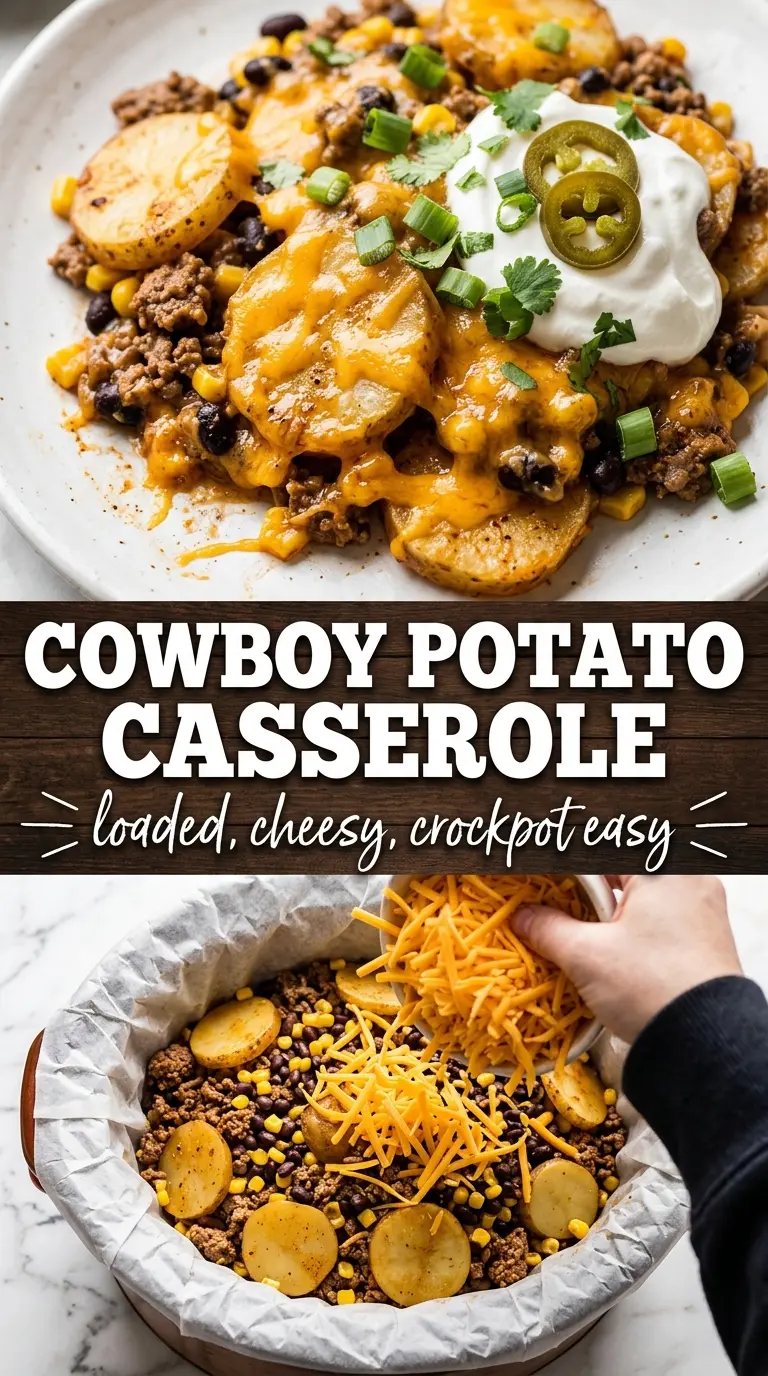 Slow Cooker Cowboy Potato Casserole cheesy hearty bacon