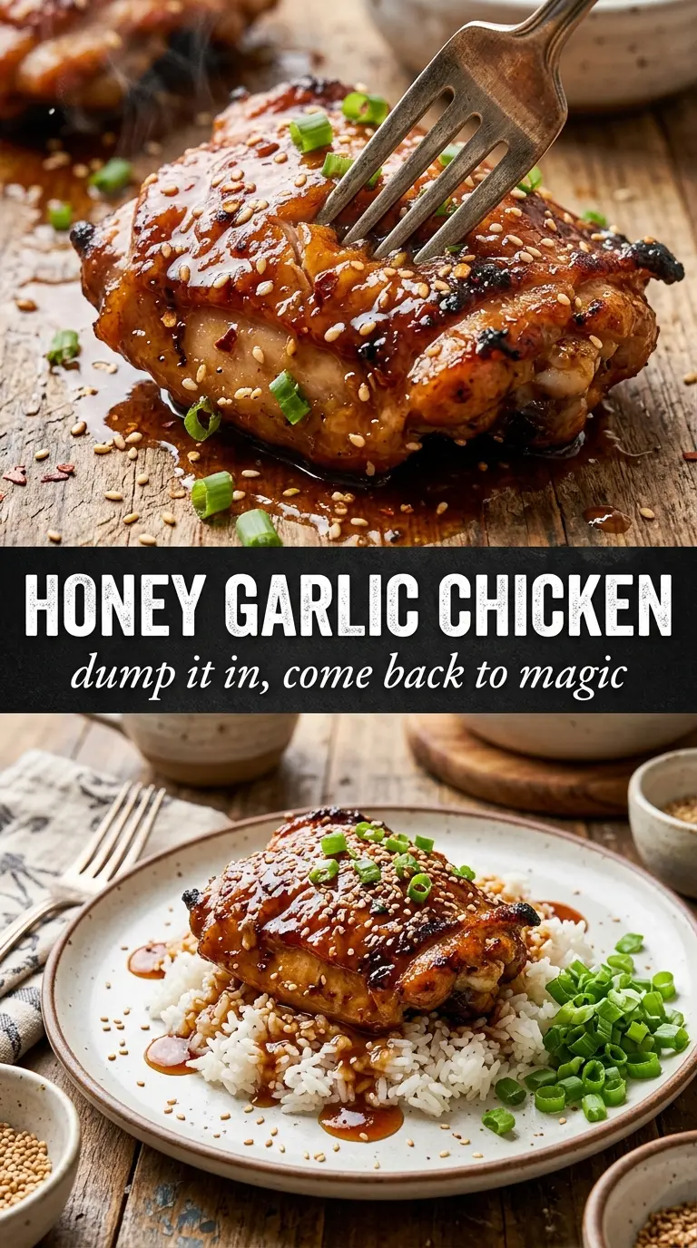 Slow Cooker Honey Garlic Chicken glazed sticky