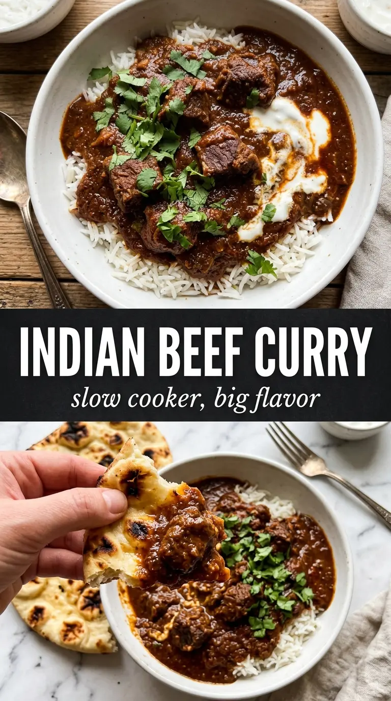 Slow Cooker Indian Beef Curry tender spiced creamy