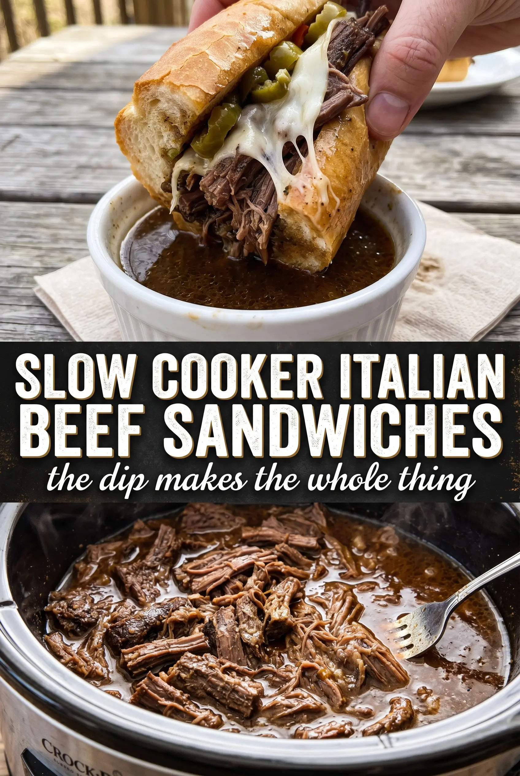 Slow Cooker Italian Beef Sandwiches (Pepperoncini Au Jus)