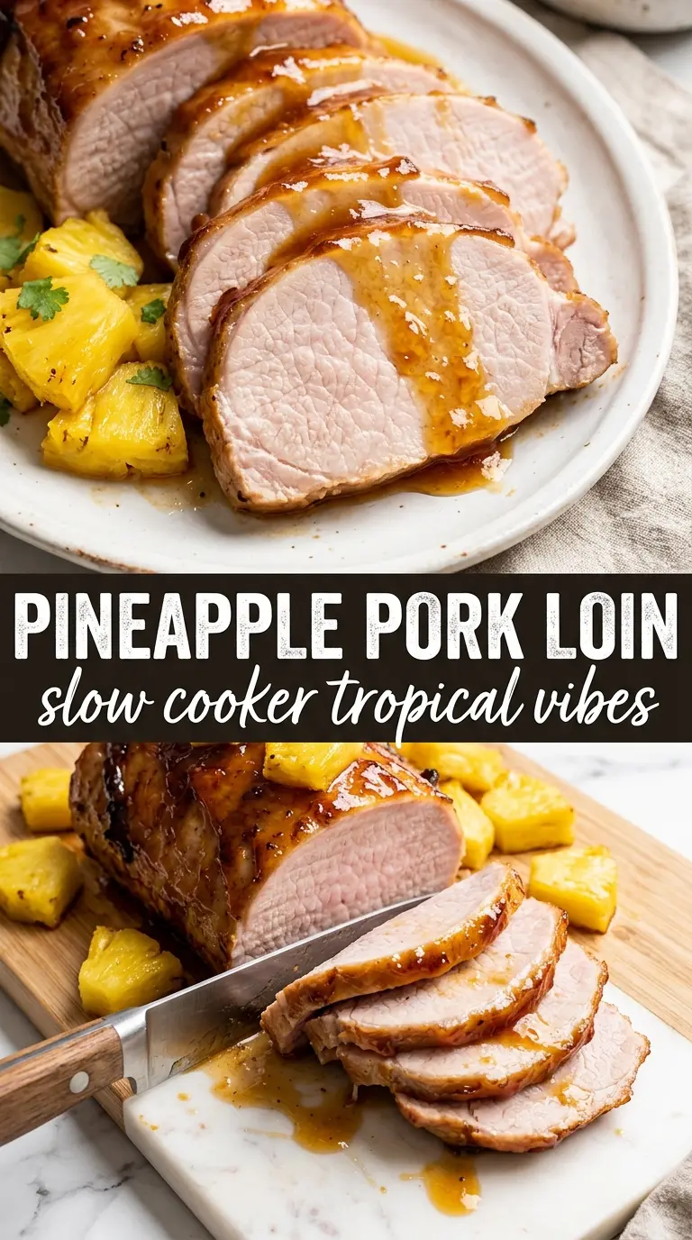 Slow Cooker Pineapple Pork Loin tender glazed pineapple-soy
