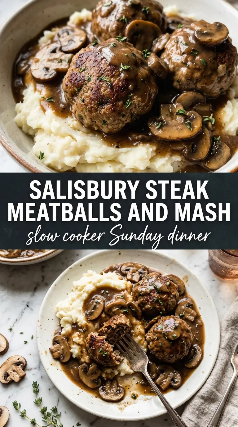 Slow Cooker Salisbury Steak Meatballs, mushroom gravy, egg noodles