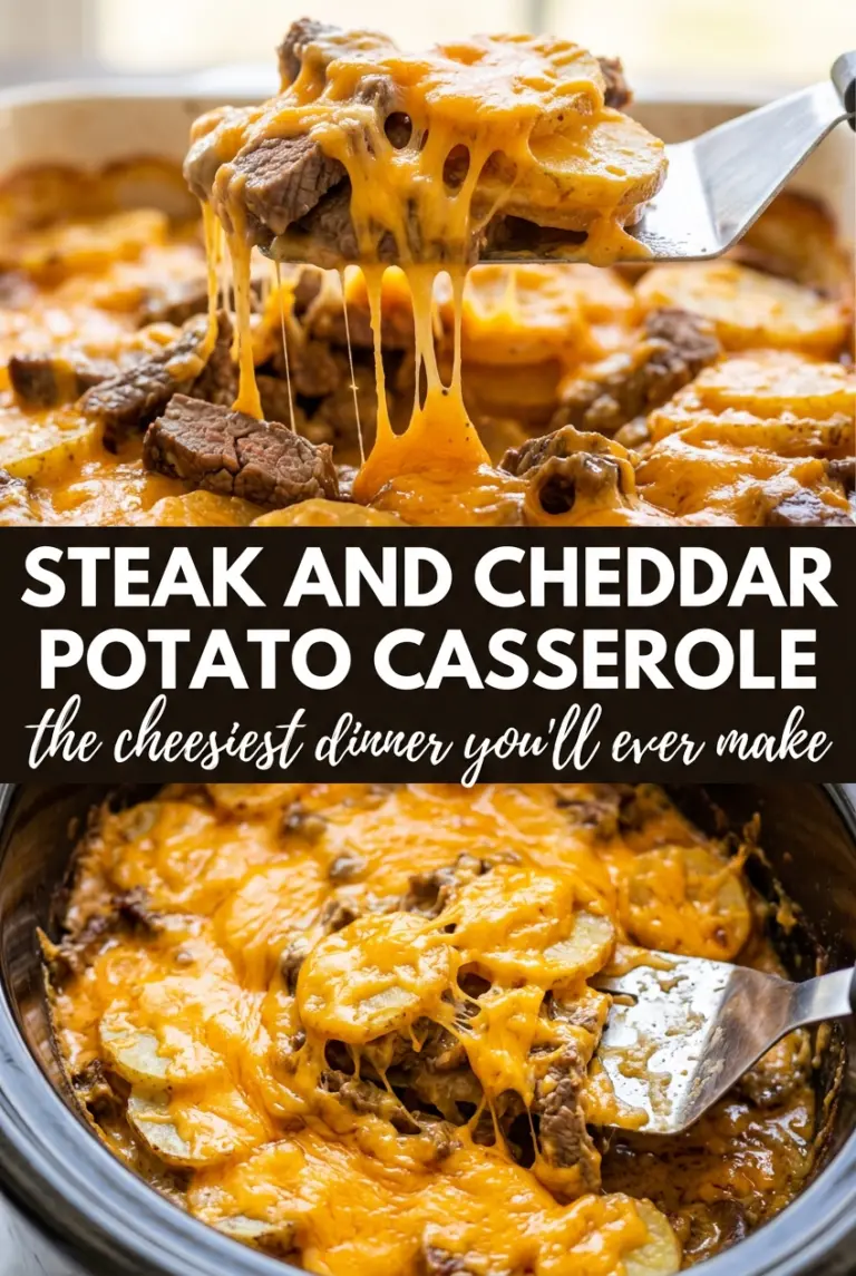 Slow Cooker Steak and Cheddar Potato Casserole