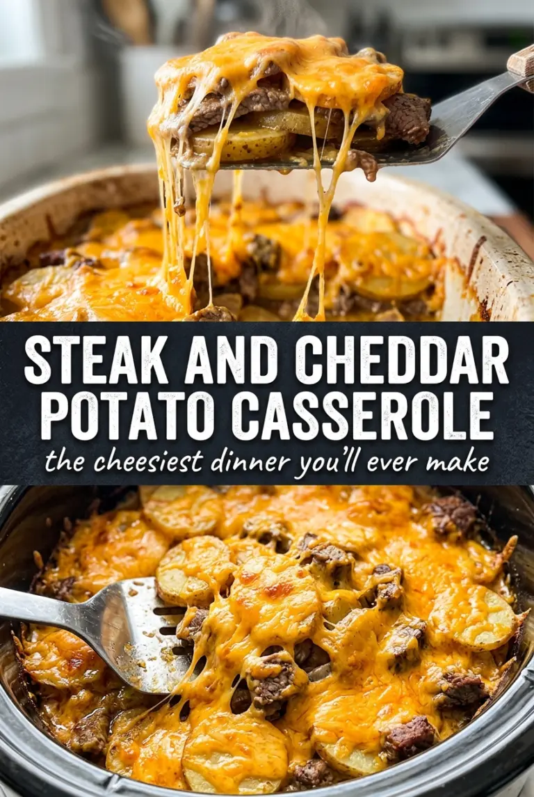Slow Cooker Steak and Cheddar Potato Casserole