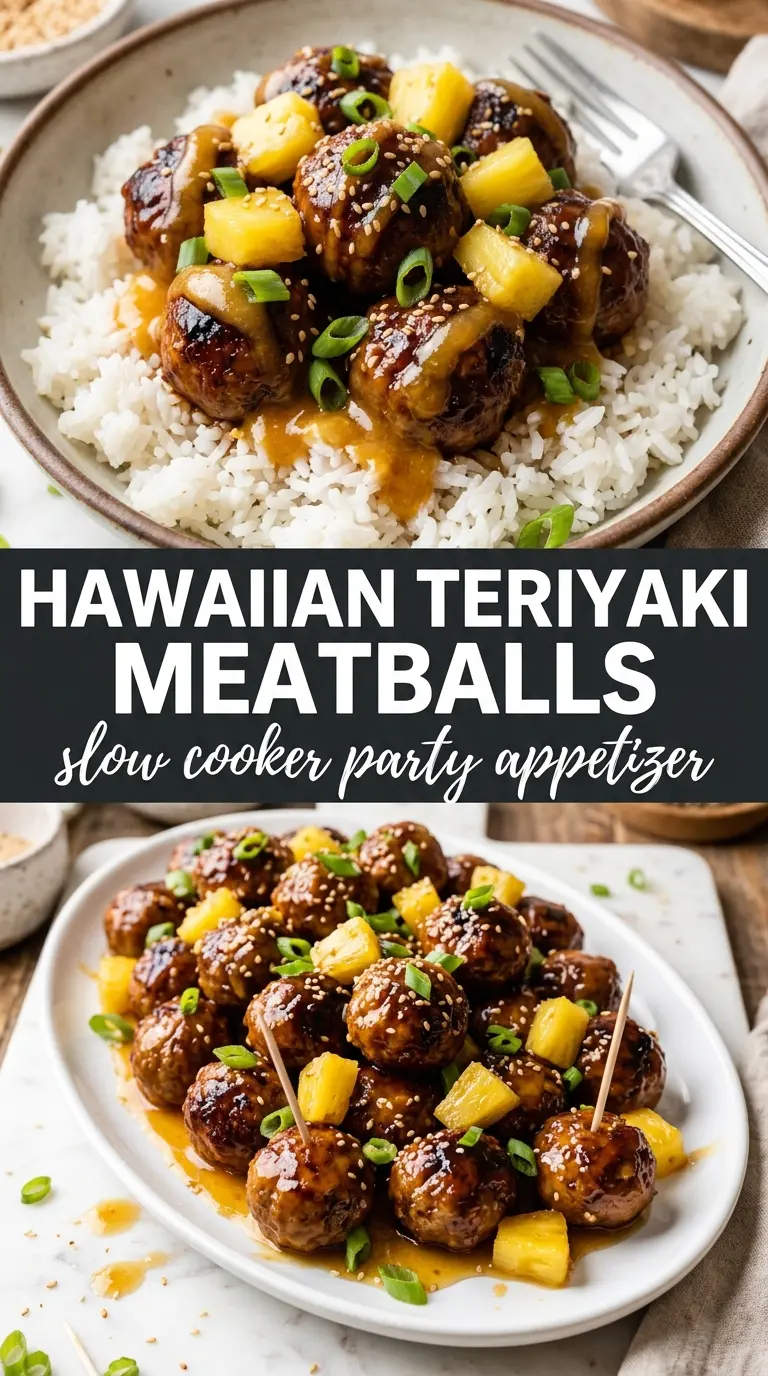 Slow Cooker Sweet Hawaiian Teriyaki Meatballs glossy pineapple sesame