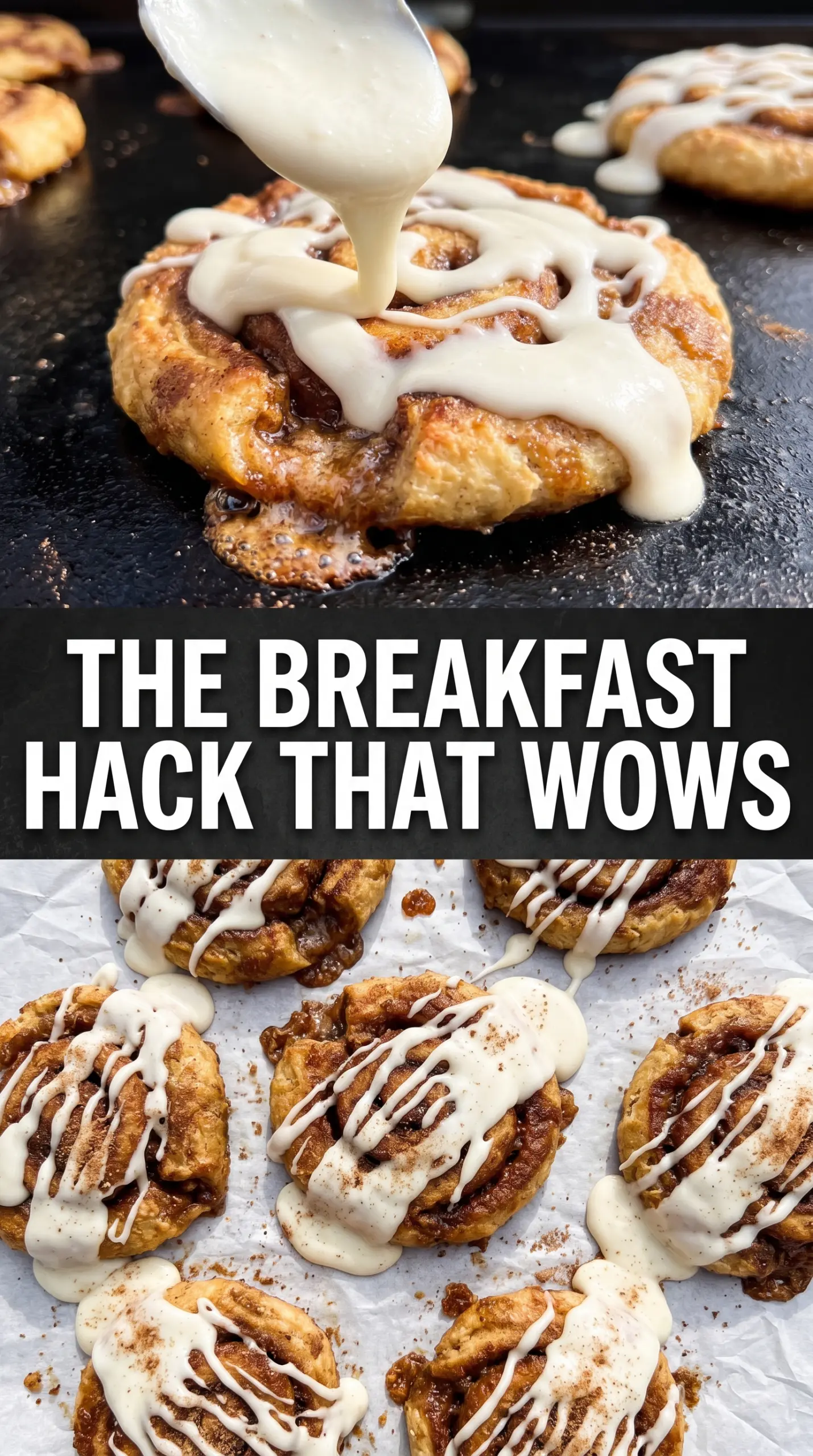 Smashed Blackstone Cinnamon Rolls caramelized icing-dripping