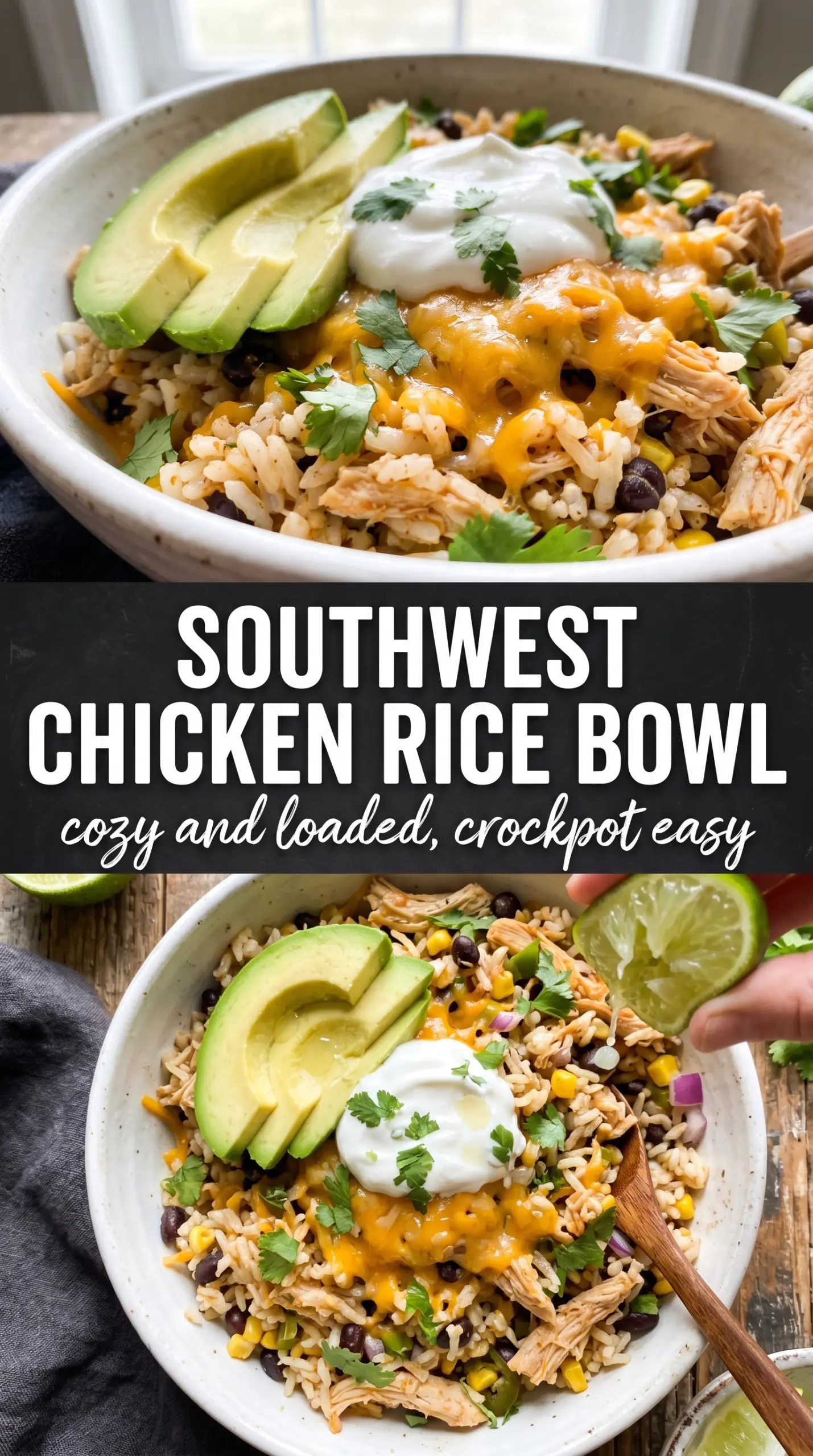 Southwest Crockpot Chicken and Rice, creamy Tex-Mex, cheesy
