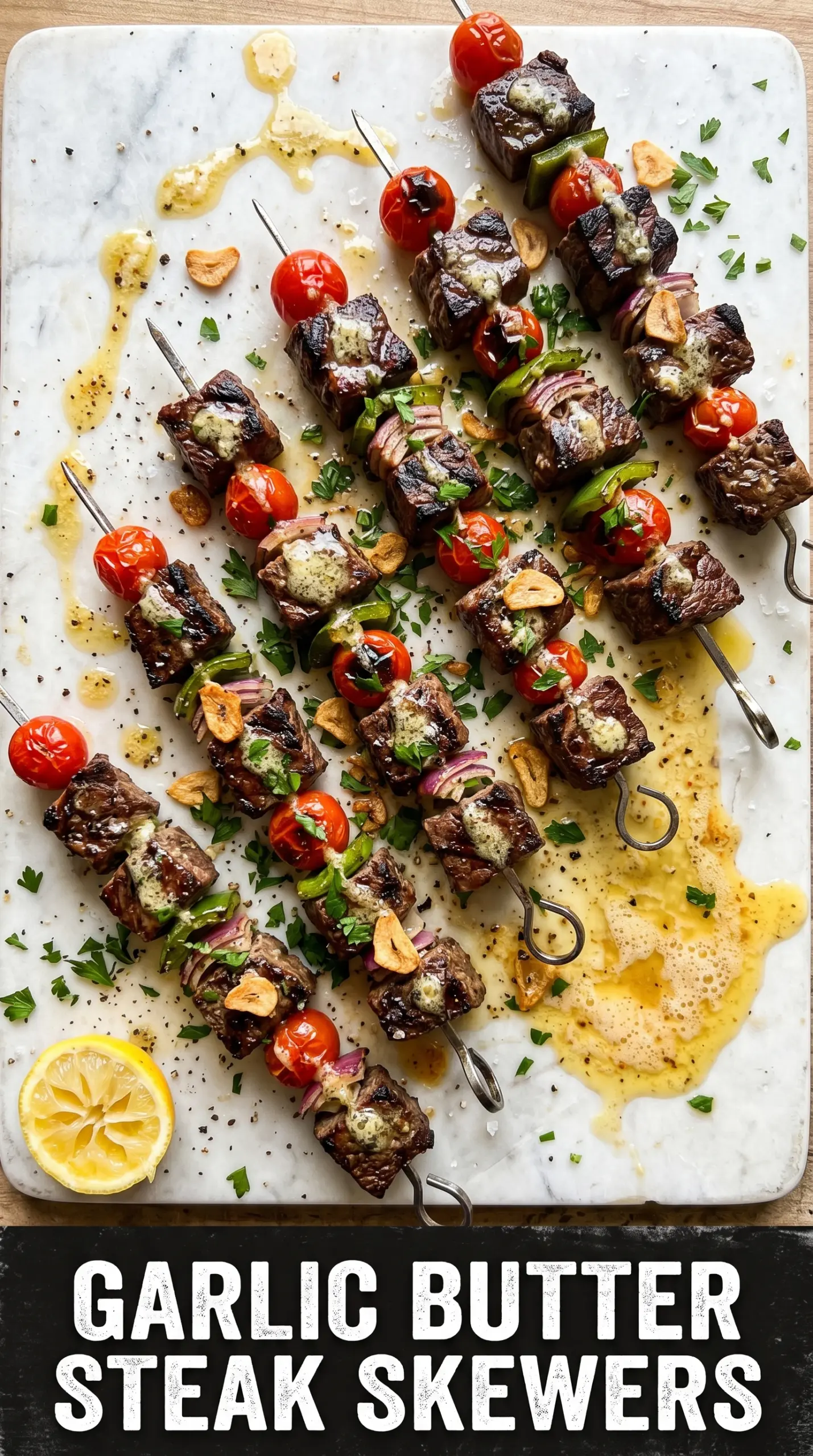 Steak Kabobs with Garlic Butter colorful grilled skewers