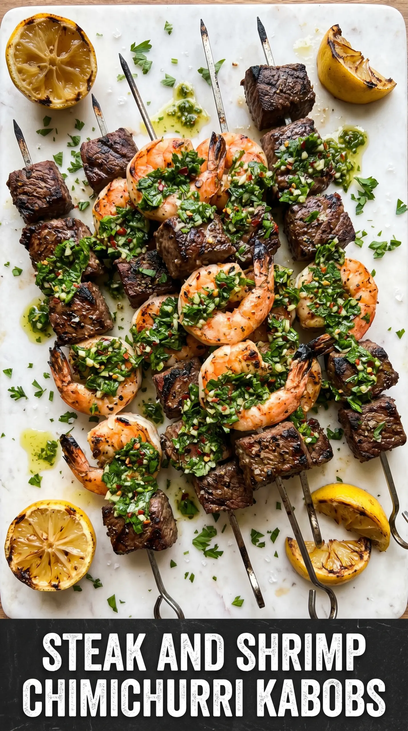 Surf and turf kebabs with chimichurri vibrant grilled skewers