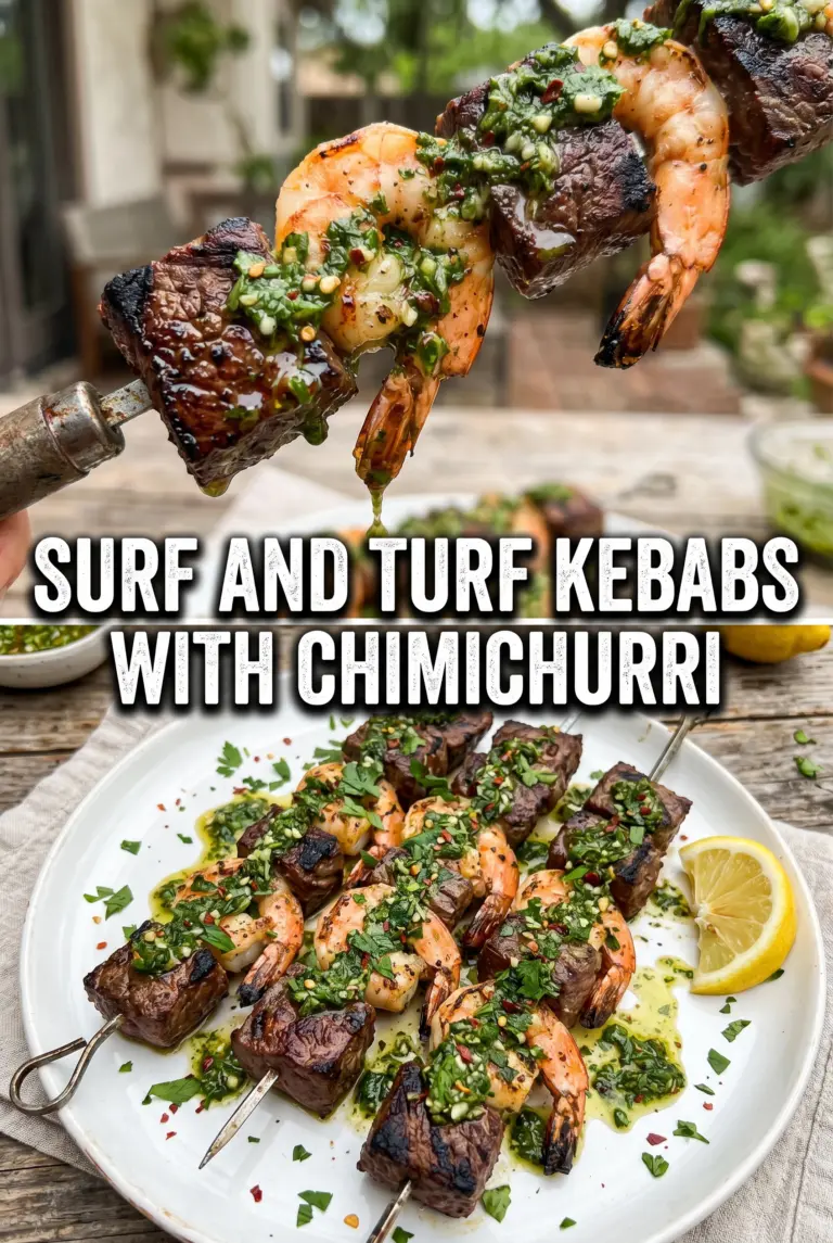 Surf and Turf Kebabs with Chimichurri Sauce