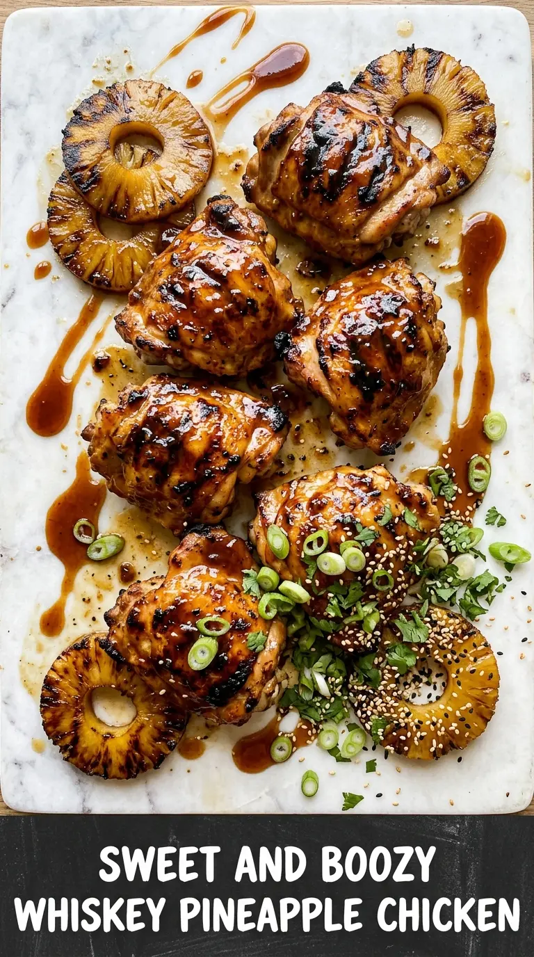 Whiskey Pineapple Chicken sticky glaze grilled pineapple
