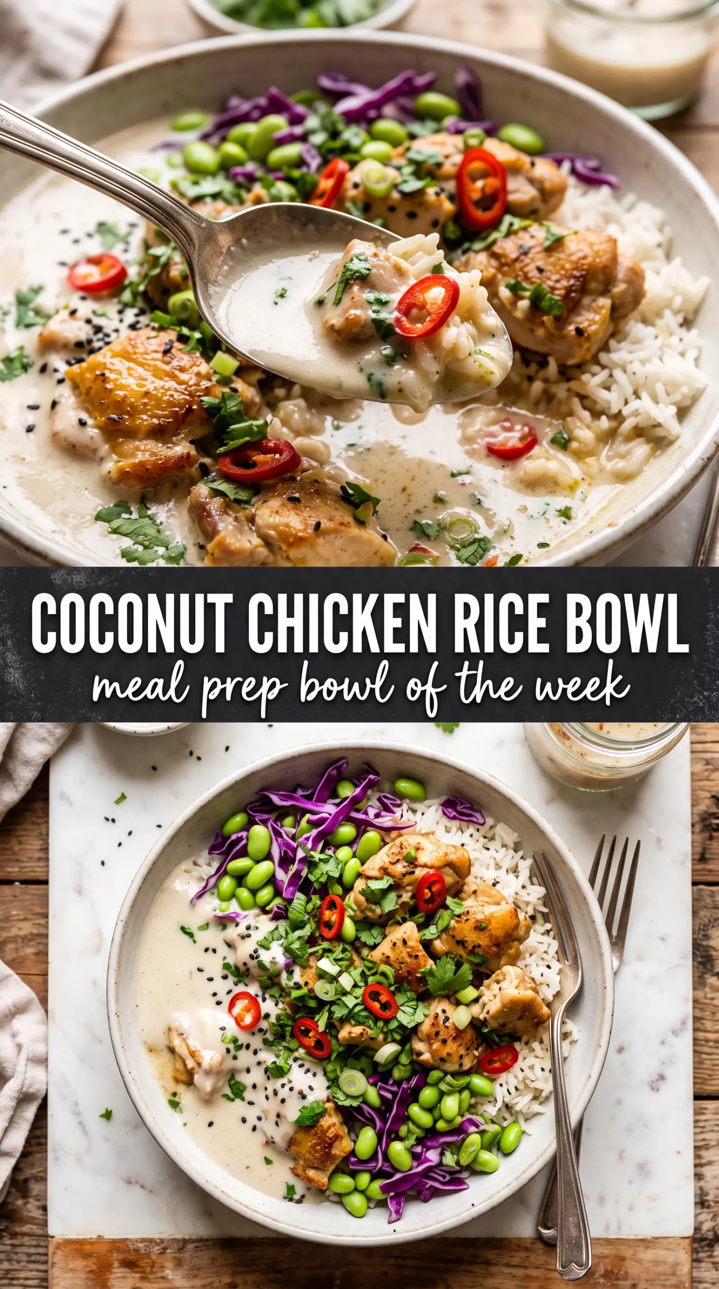 Coconut chicken rice bowl creamy tropical