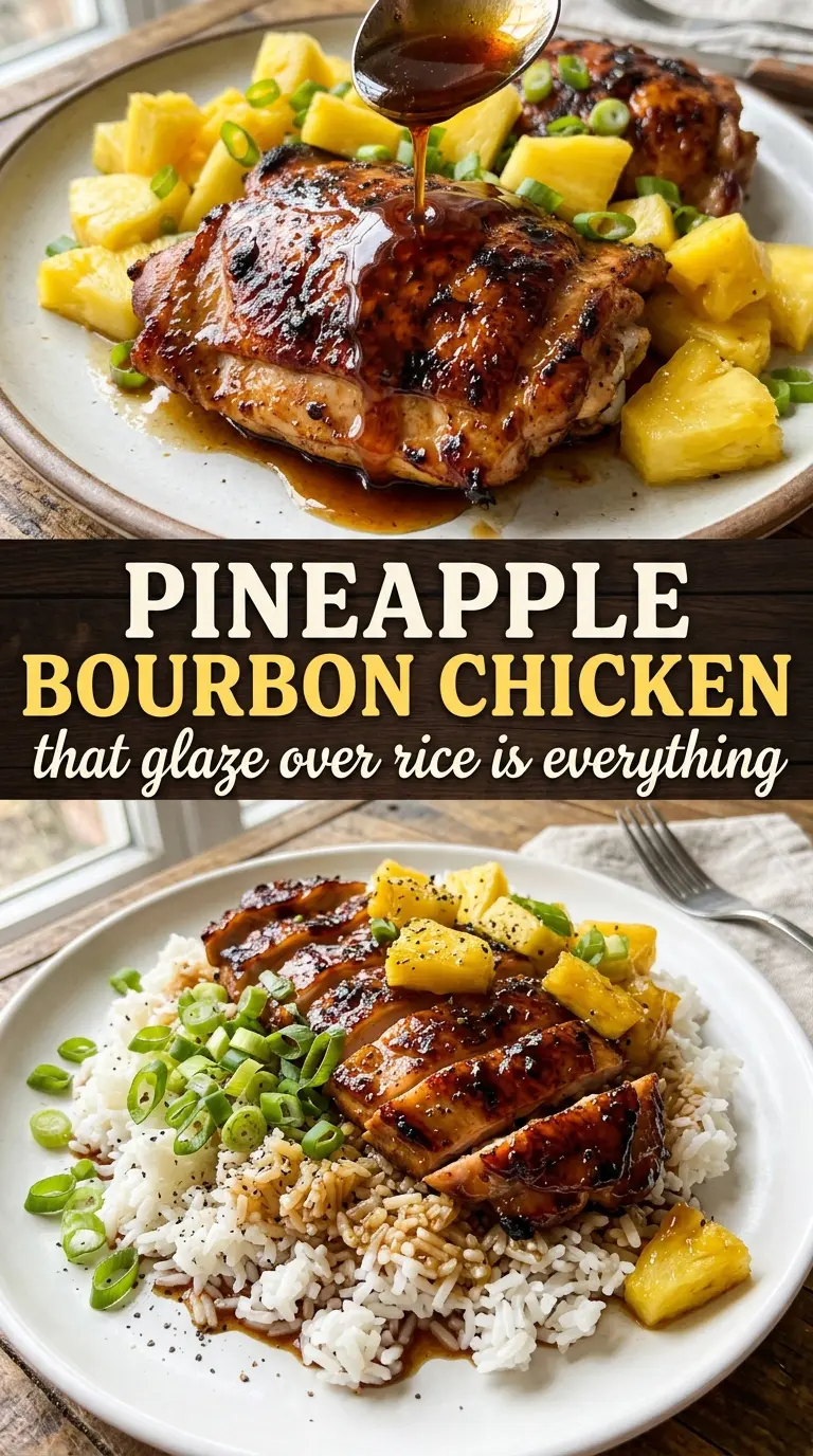 Pineapple Bourbon Chicken sticky caramelized skillet
