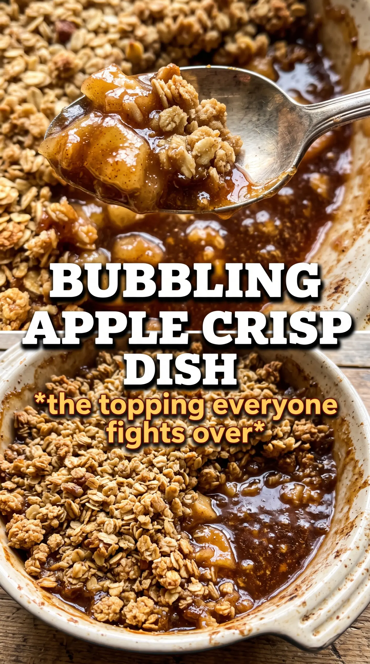 Apple crisp golden crumble bubbling cinnamon apples