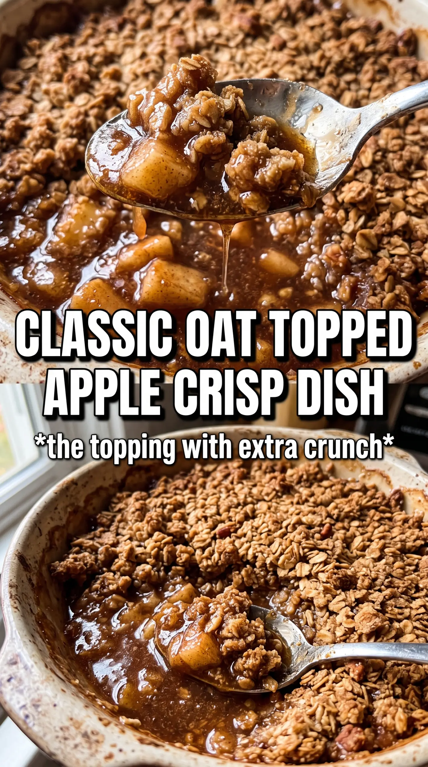 Apple Crisp With Oats, golden crumble, cinnamon apples