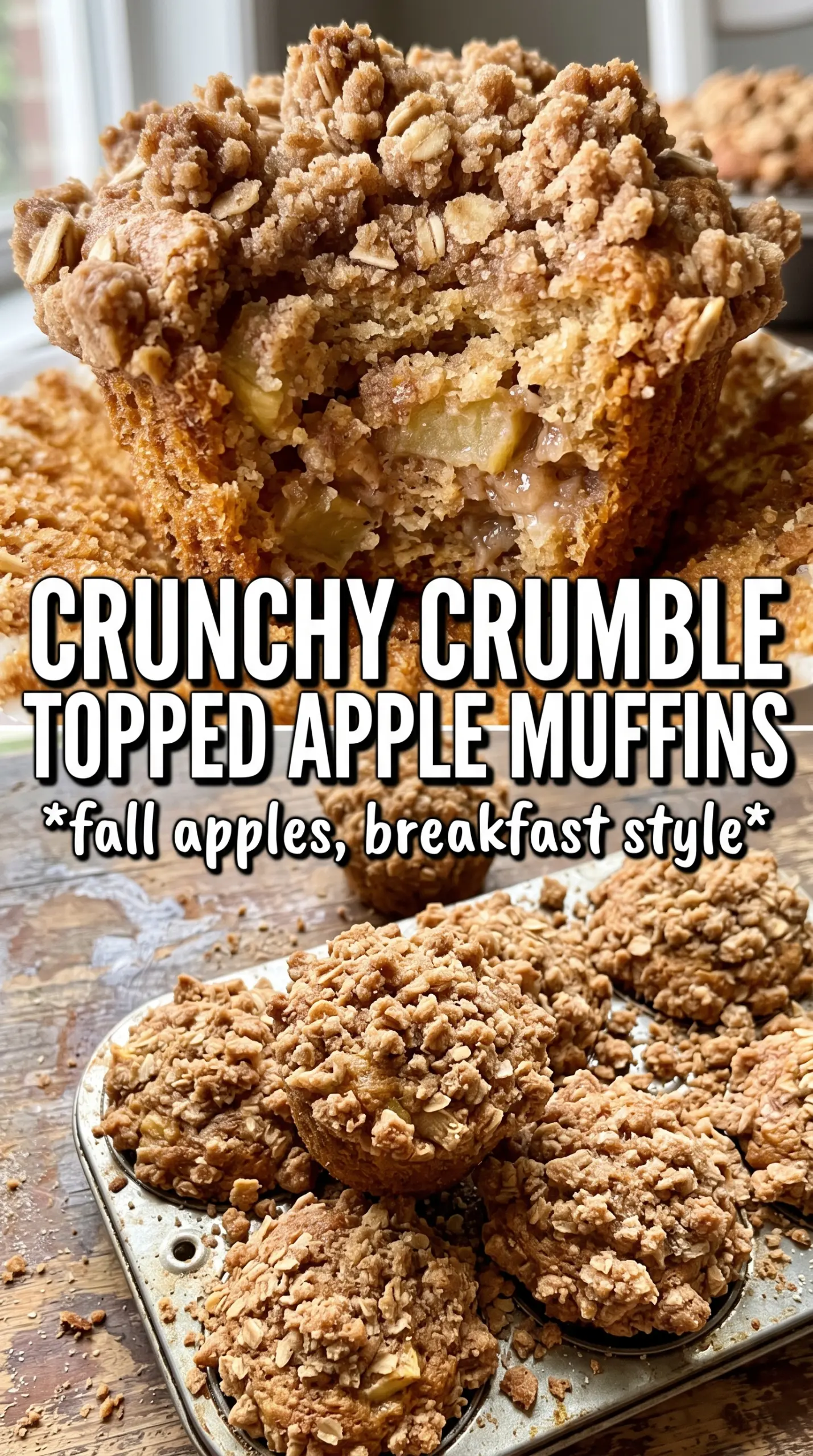 Apple Crumble Muffins golden oat crumble, moist apple-packed