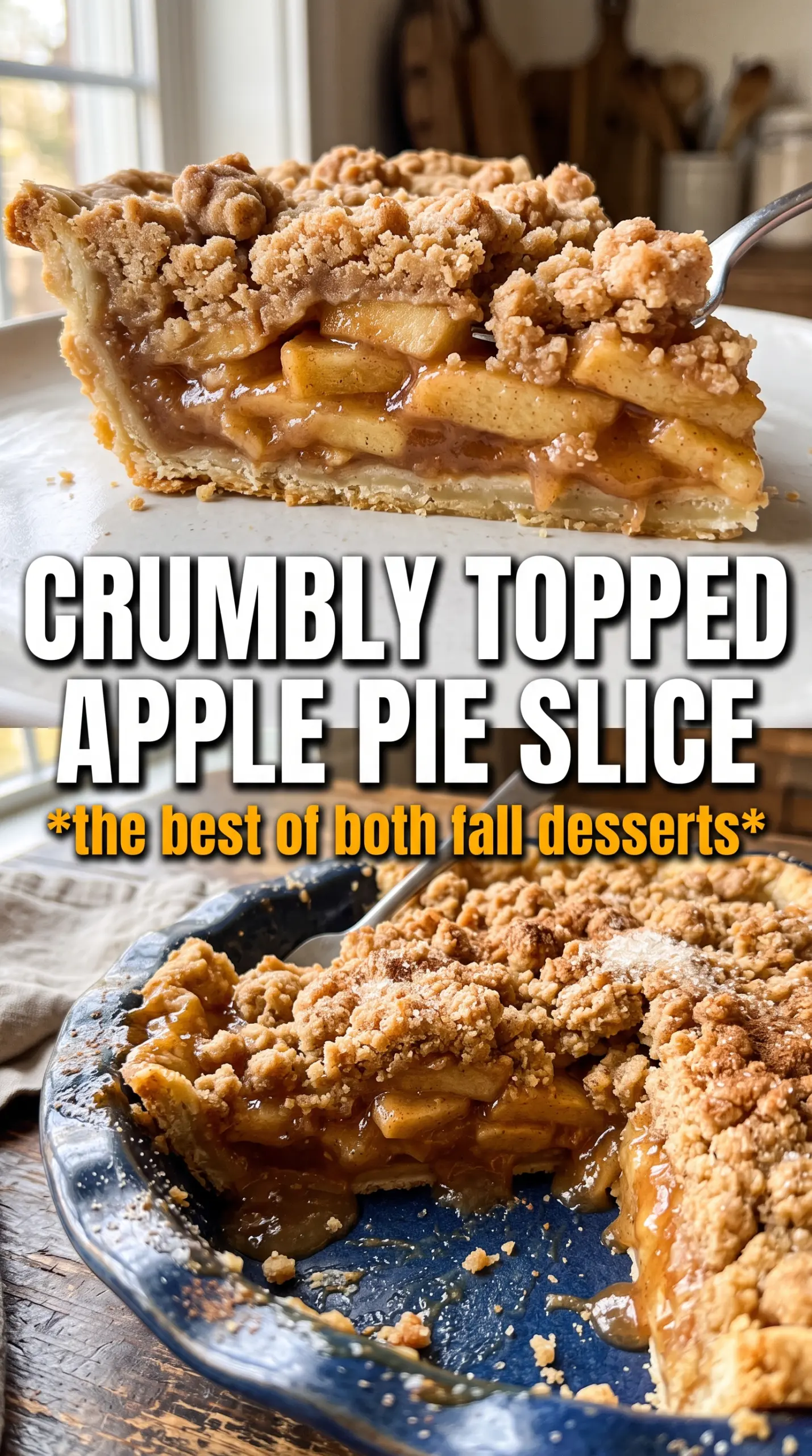 Apple crumble pie with golden oat topping and spiced filling