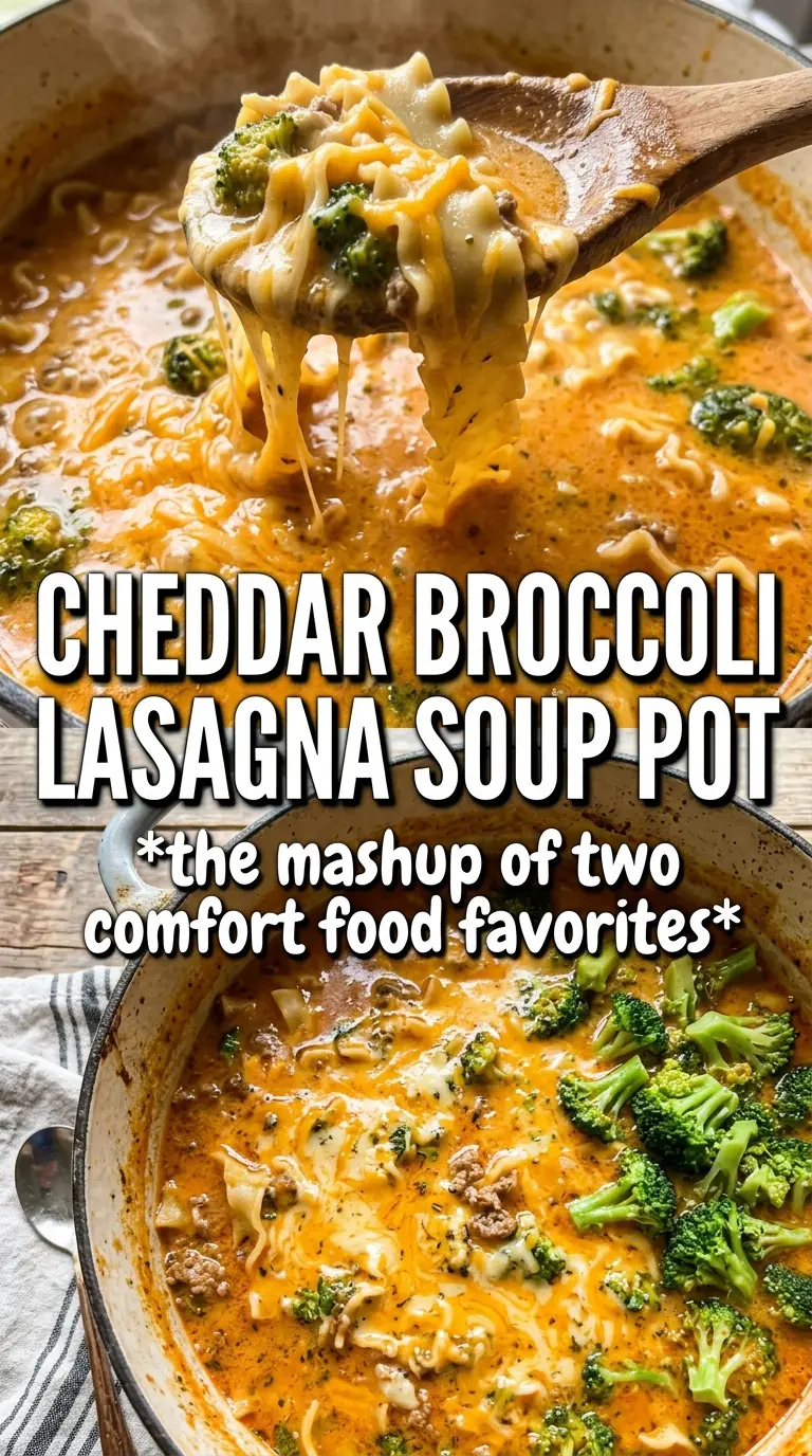 Broccoli Cheddar Lasagna Soup creamy cheesy