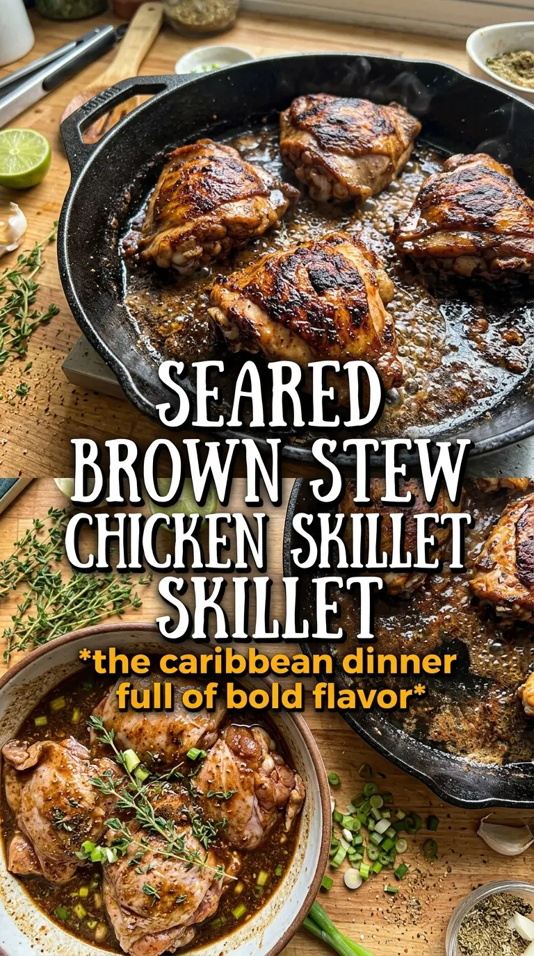 Brown Stew Chicken deep mahogany gravy caramelized peppers