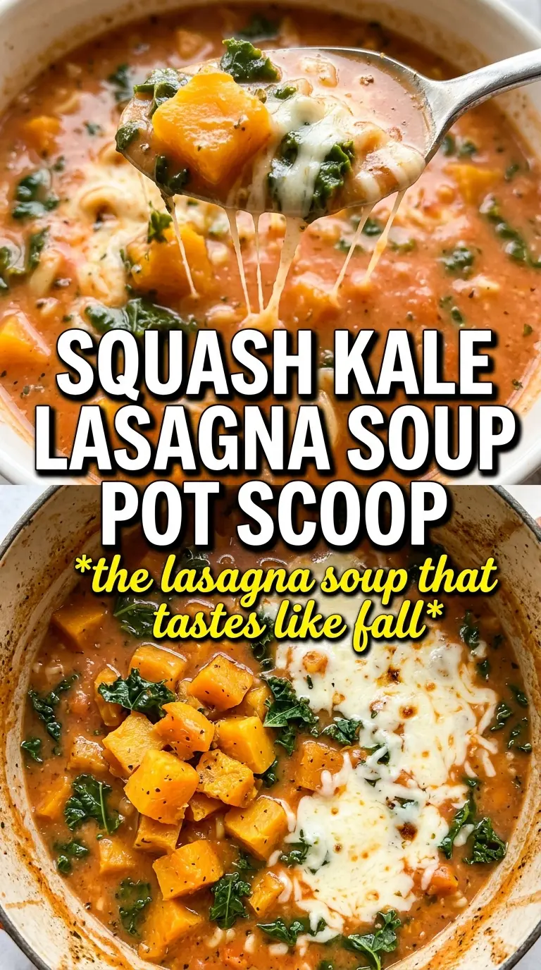 Butternut Squash Lasagna Soup With Kale And Mozzarella creamy, cozy, one-pot