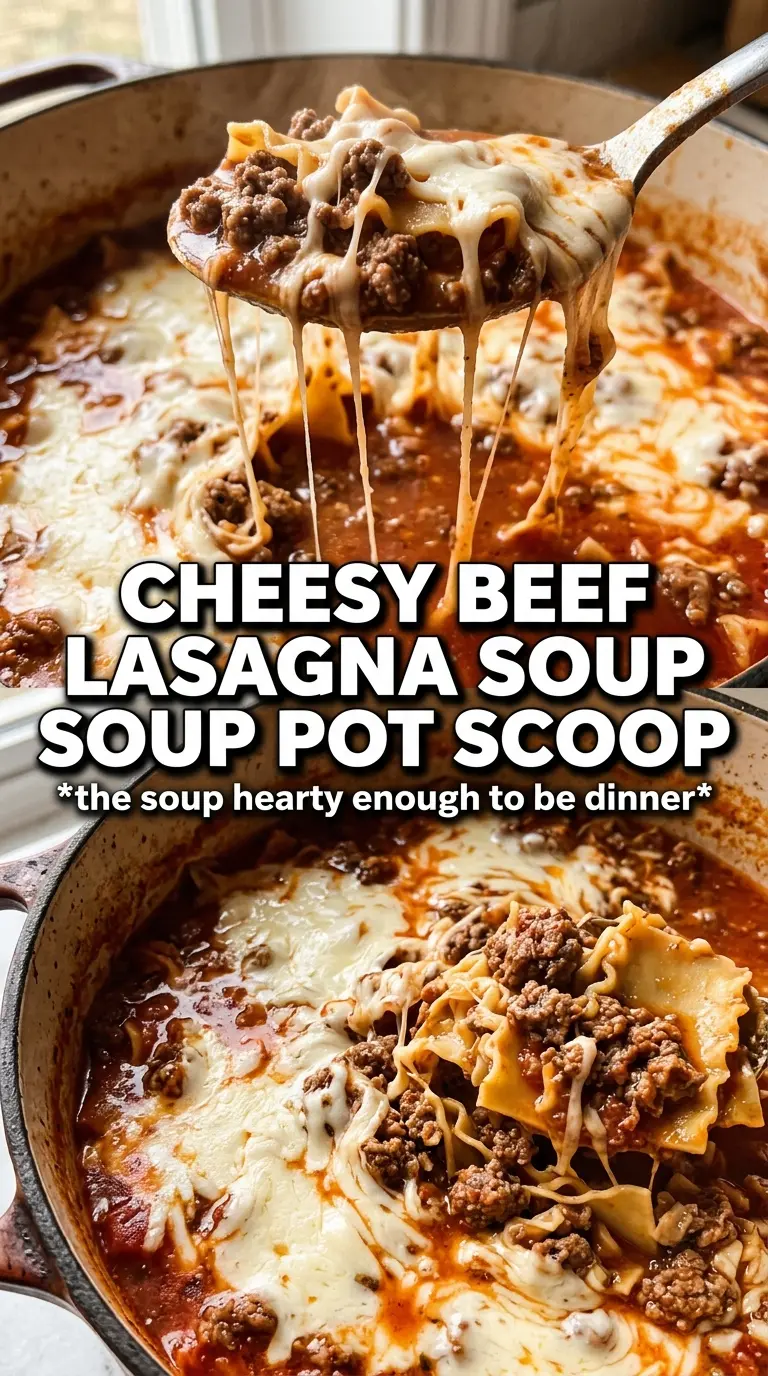 Cheesy Ground Beef Lasagna Soup rich tomato beef cheesy