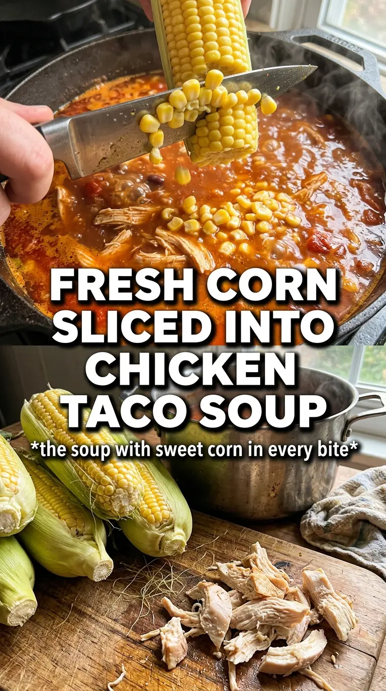Chicken Taco Soup With Corn with shredded chicken, sweet corn, and Tex-Mex broth