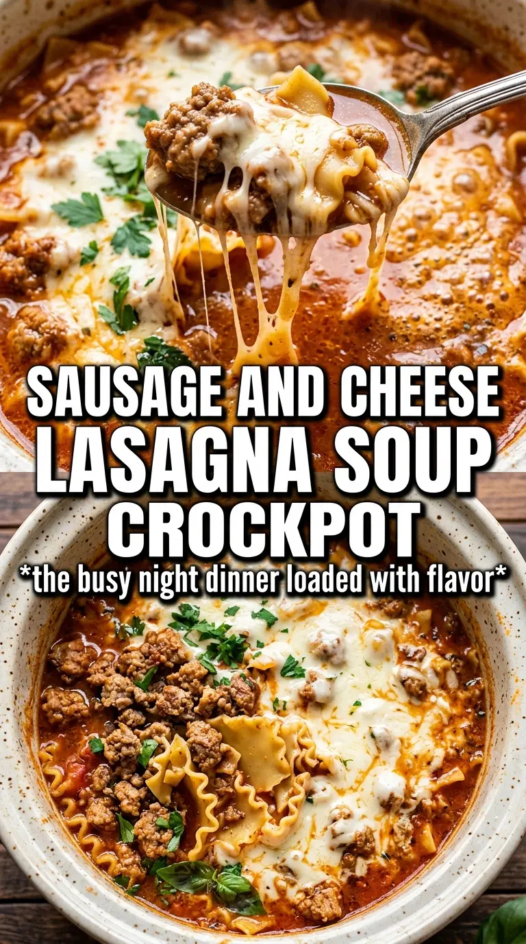 Crockpot Lasagna Soup with Italian Sausage and Cheese, rich tomato, cheesy