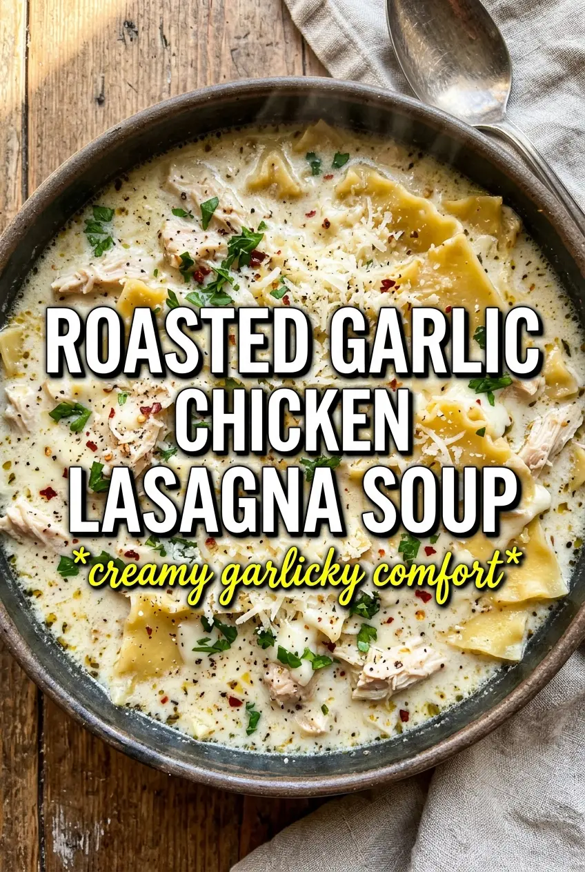 Roasted Garlic White Chicken Lasagna Soup