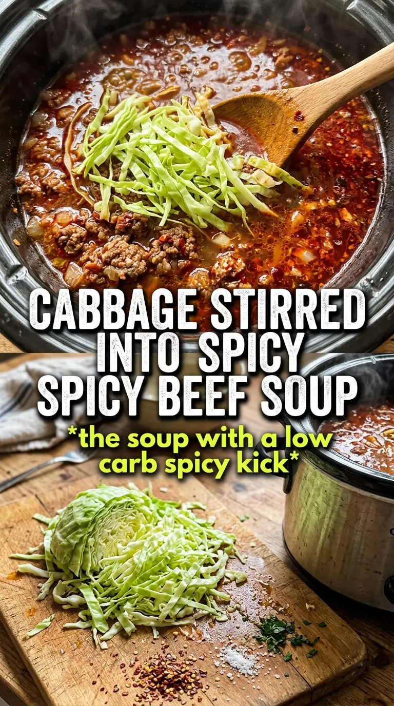 Slow Cooker Spicy Cabbage Beef Soup rich tomato broth, tender cabbage, hearty