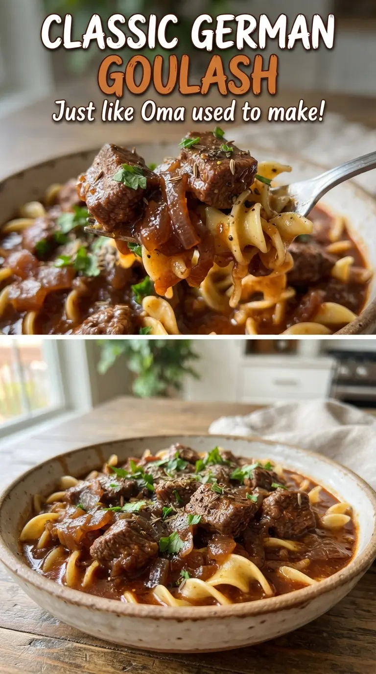 Classic German Goulash tender beef paprika gravy