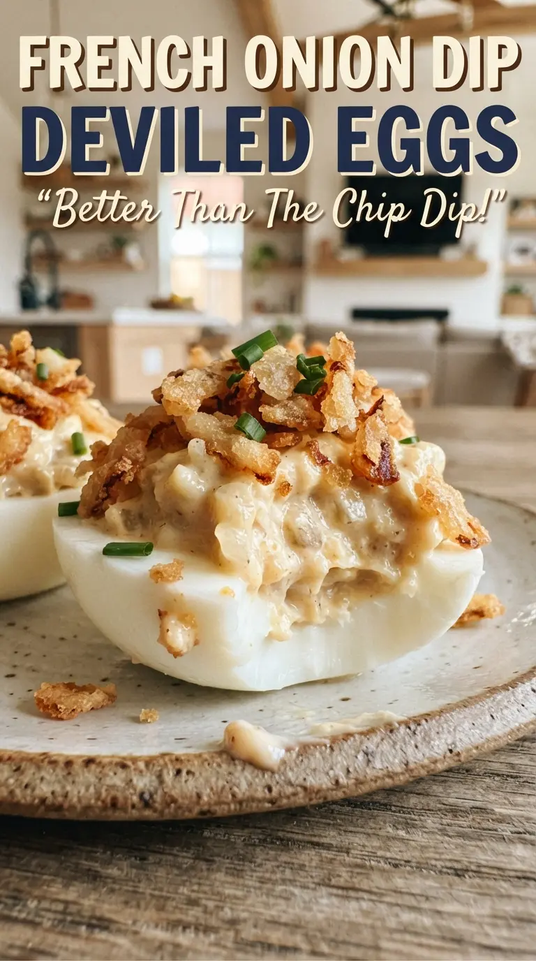 French Onion Dip Deviled Eggs creamy jammy crunchy