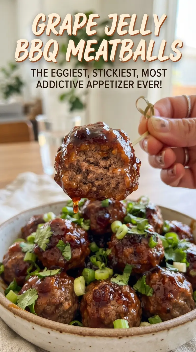 Grape Jelly BBQ Meatballs glossy saucy appetizer