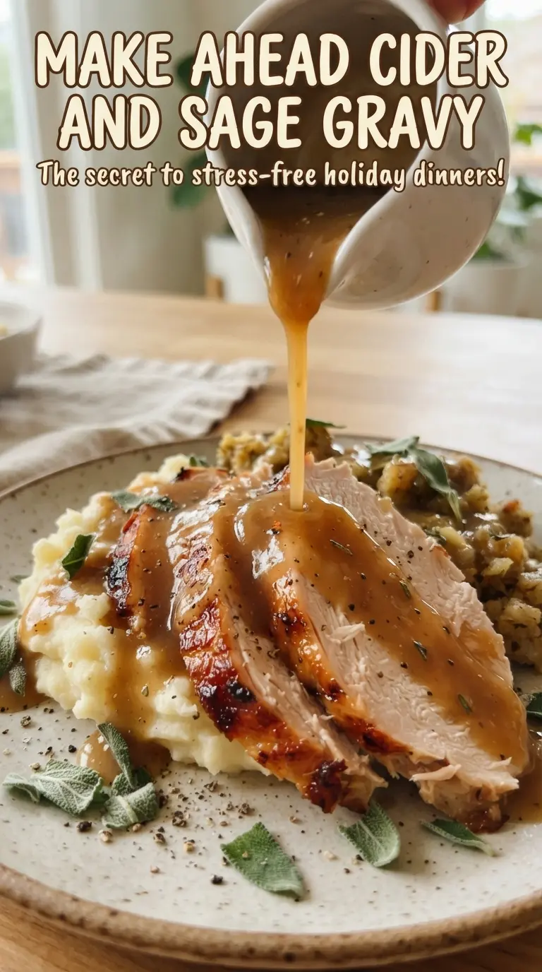 Make Ahead Cider and Sage Gravy glossy savory