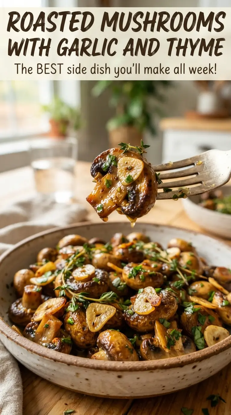 Roasted Mushrooms with Garlic and Thyme, browned savory herbs