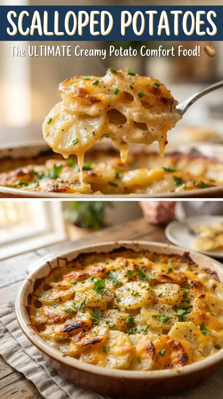 Scalloped Potatoes creamy layered browned top