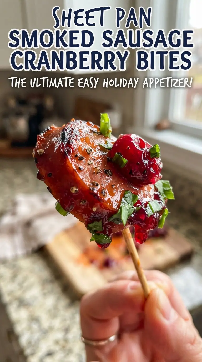 Sheet Pan Smoked Sausage Cranberry Bites sticky caramelized appetizer