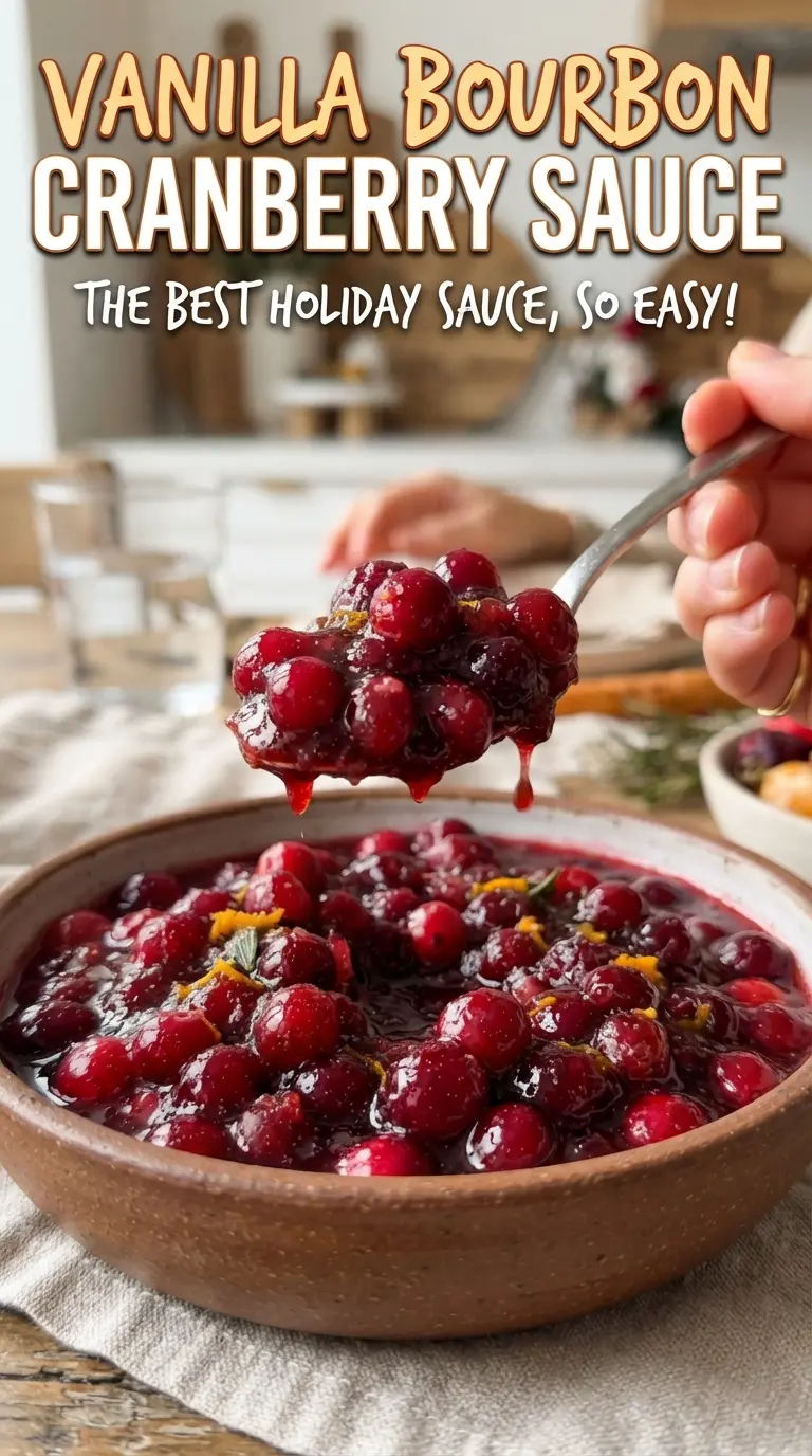 Vanilla bourbon cranberry sauce glossy dark red