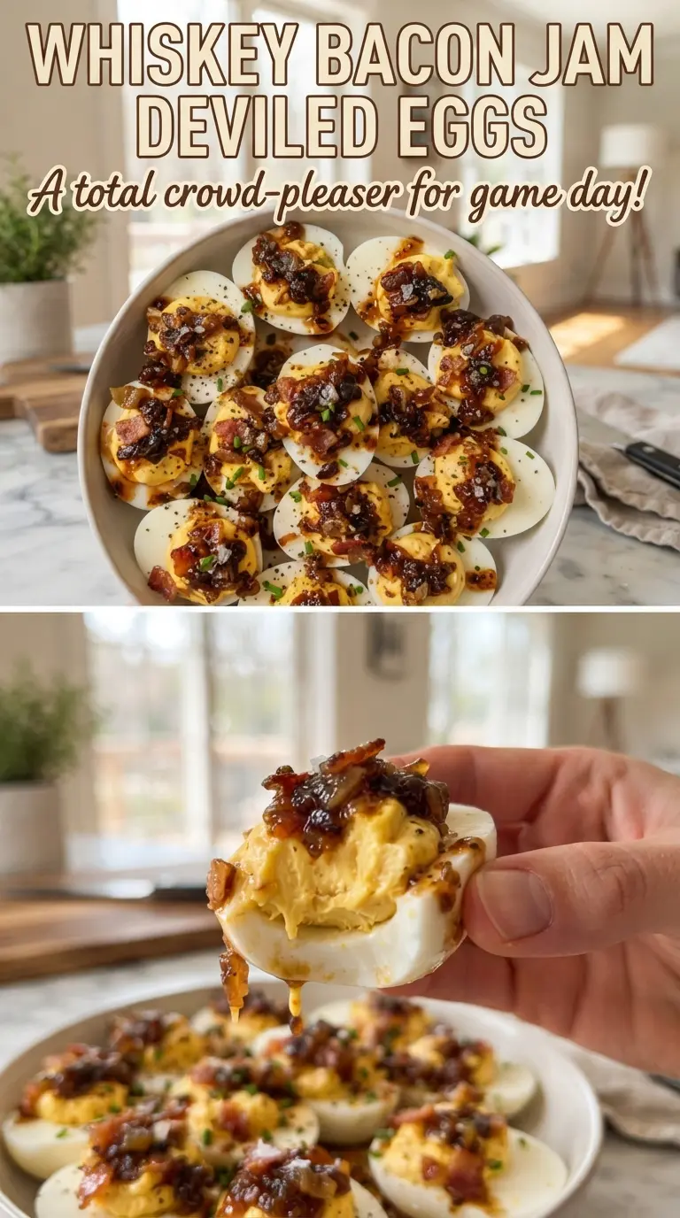 Whiskey Bacon Jam Deviled Eggs creamy smoky appetizer