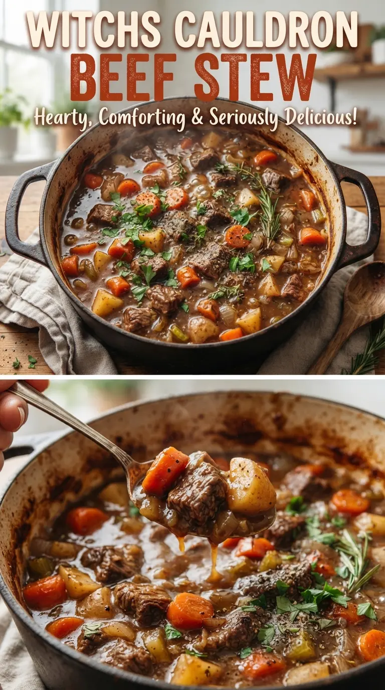 Witch's Cauldron Beef Stew dark bubbling stew